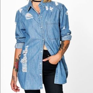 LAST CHANCE! BOOHOO Distressed Denim Shirt
